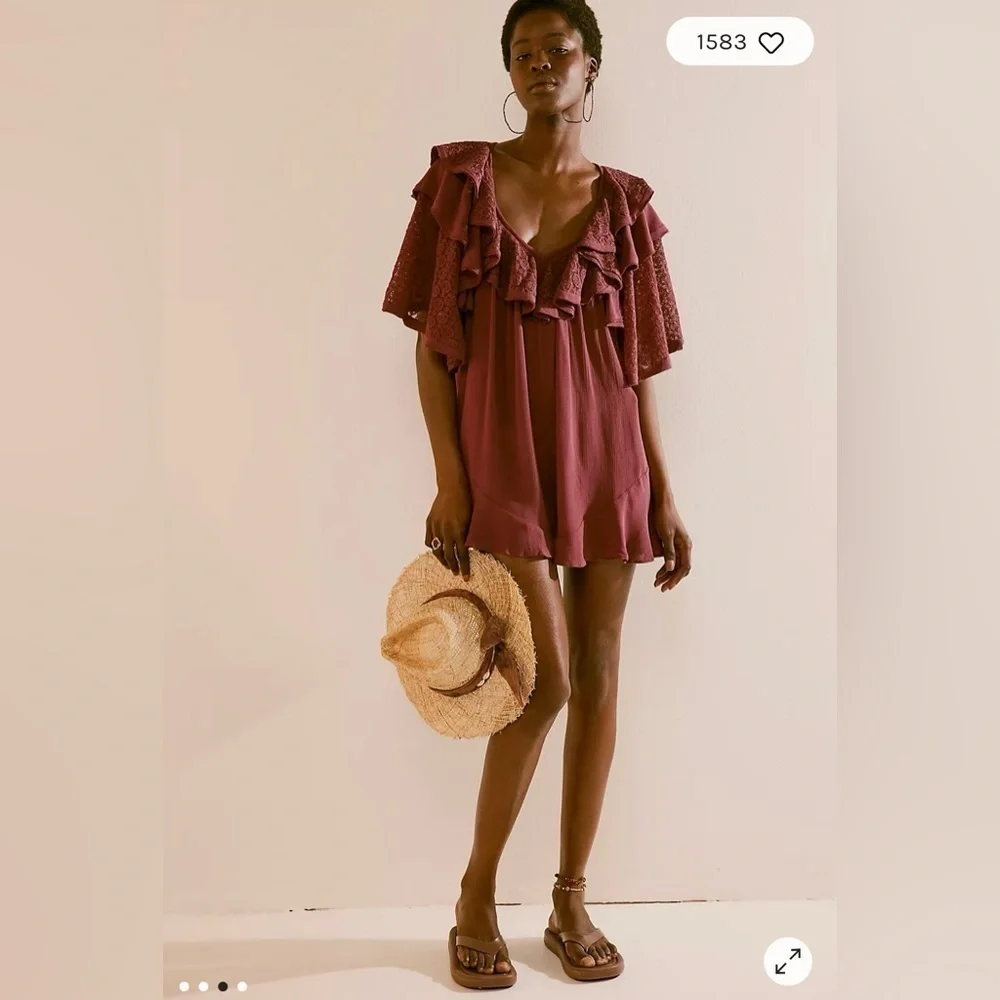 Free People Rush for Ruffles Romper, Size Medium (v) - Picture 3 of 13